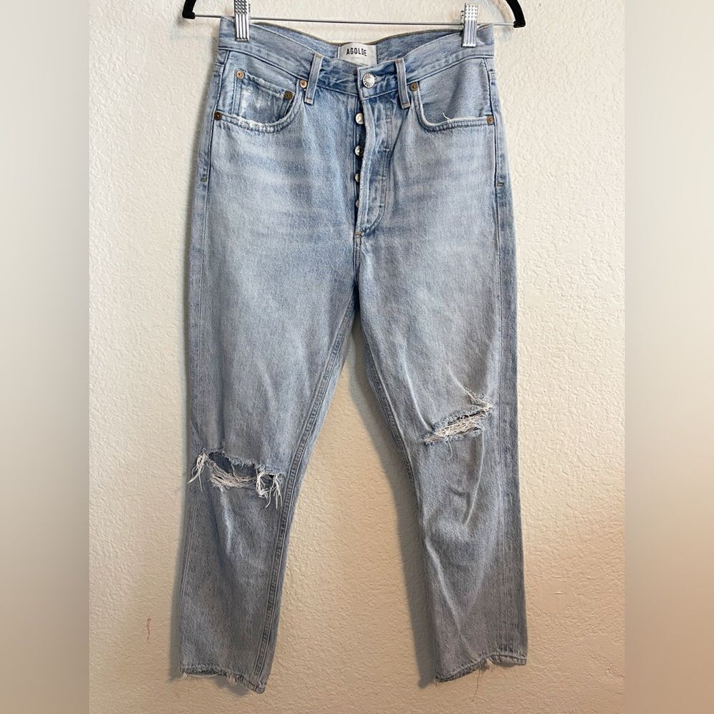 Agolde Riley high rise straight distressed crop Jeans 25 - Picture 5 of 10